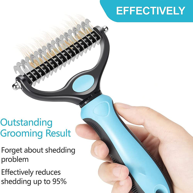 VENUSDALI dog brush and cat brush, 2 in 1 undercoat brush against matting and undercoat, fur brush for long-haired short-haired dogs, cats, undercoat brush and de-matting comb blue - PawsPlanet Australia
