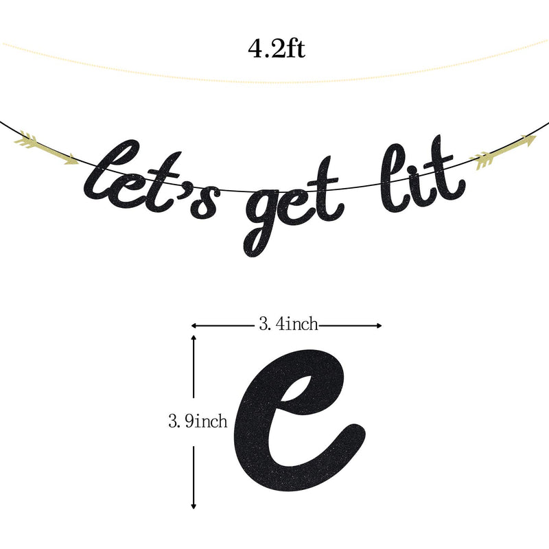 Black Glitter Let's Get Lit Banner for 2021 Graduation/Bachelorette/Bridal Shower/Christmas Day/New Years Eve/Wedding Party Decorations - PawsPlanet Australia