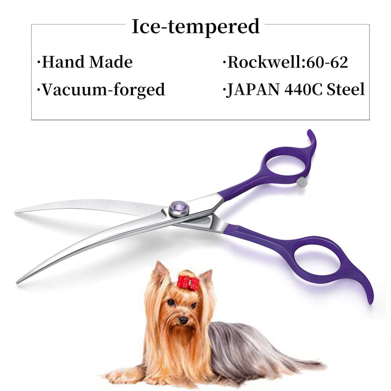 [Australia] - Moontay 6.5inch Curved Dogs Grooming Scissors Professional Dog Grooming Scissor for Dogs, Cats and Pets Scissors Curved Shears 440C Japanese Stainless Steel Blade Purple 