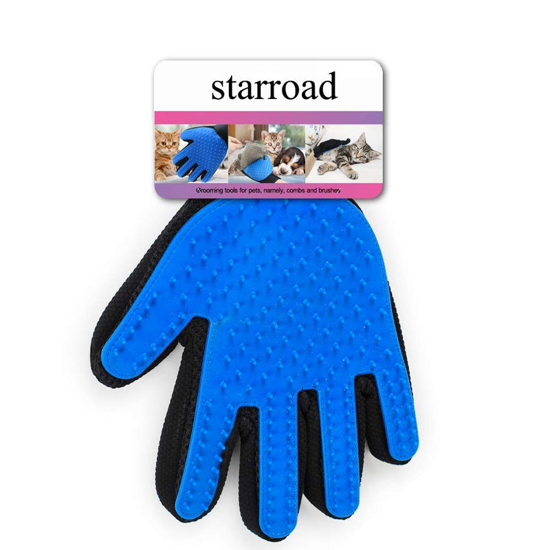 [Australia] - STARROAD-TIM Pet Grooming Glove Hair Remover Brush Gentle Deshedding Efficient Pet Mitt Pet Massage Gloves Left & Right Hand Draw Dogs Cats Horses Long Short Fur (1Pair Left & Right Hand (Blue)) 