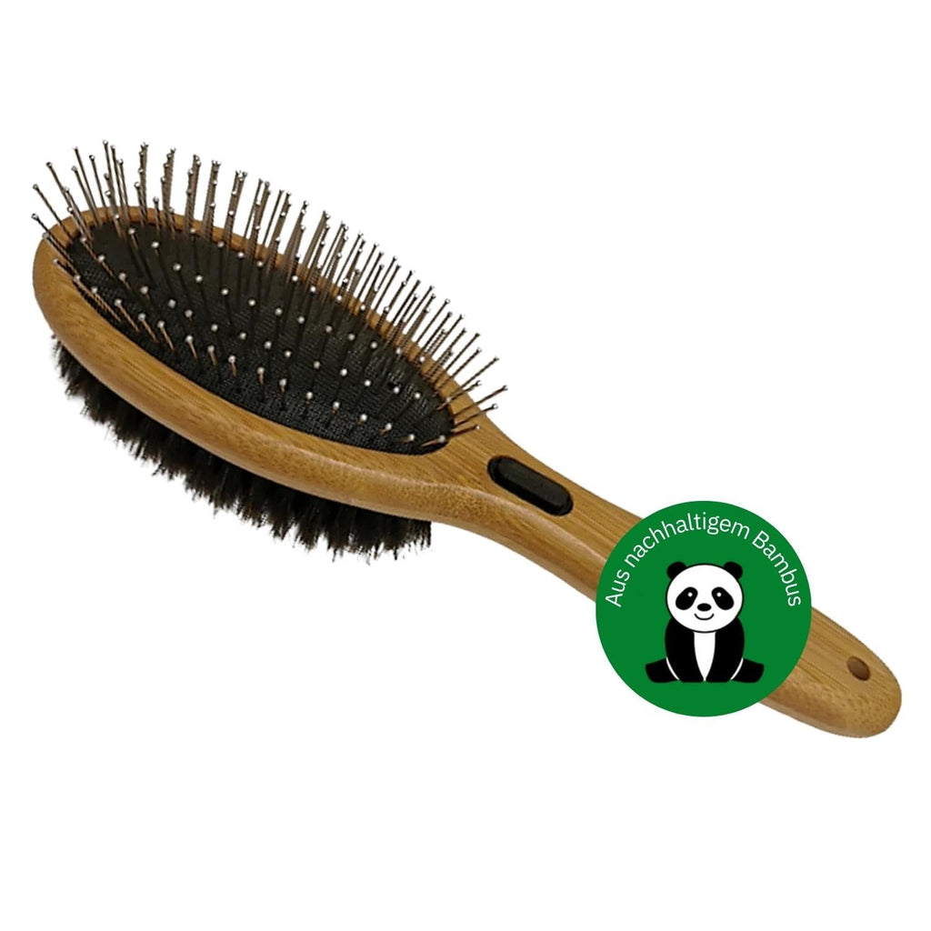 BAMBOO GROOM Combo Brush Size S/MI Double brush for animals with short & medium-length fur I Dog brush with rounded pins & wild boar bristles I Brushes for grooming I Brush for cats & dogs - PawsPlanet Australia