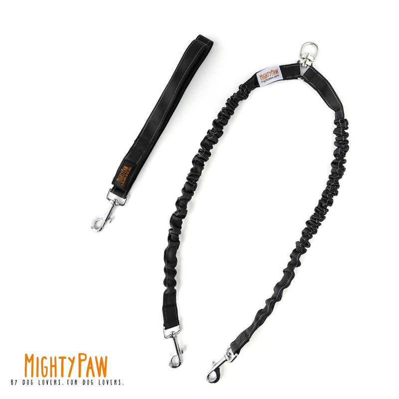 [Australia] - Mighty Paw BungeeX2 Double Dog Leash, Premium Quality Dog Leash, Comfort Force Absorbing Bungee Handle 30-100 Black 