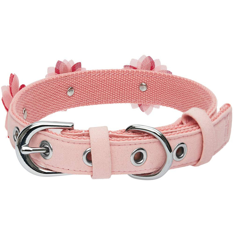 Umi. Essential Charming Floral Designer Dog Collar in Baby Pink with Metal Buckle, Neck 23cm-32cm, for Small Breed 23-32cm Neck * 1.5cm Wide - PawsPlanet Australia