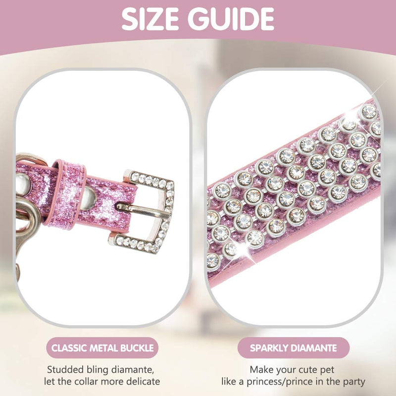 PUPTECK Basic Adjustable Cat Collar with Bling Diamante and Double Bells, for Kitten and Small Puppy, Fashion and Shining XXS: Collar adjustable: 6-8in , 0.3inch width Pink - PawsPlanet Australia