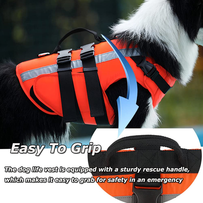 Etechydra Dog Life Jacket Vest, Reflective Adjustable Pets Dog Lifesaver, Durable Pet Dog Safety Vests for Small Medium Large Dogs, Swimming Dog Lifejacket Orange L - PawsPlanet Australia