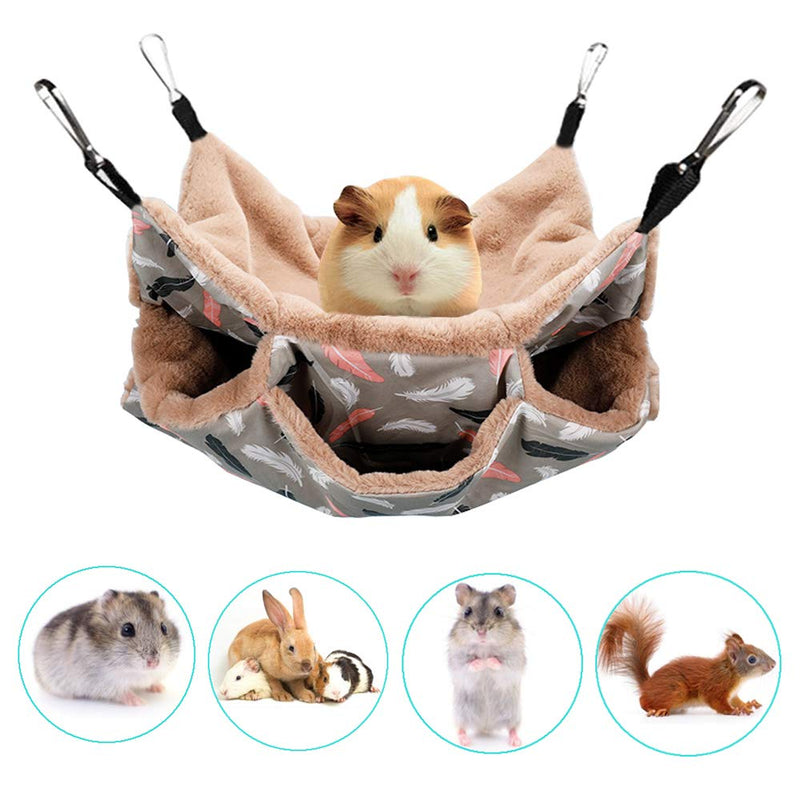 Small Pet Cage Hammock, 3 Tier Hanging Bed for Small Animals Pet Cage Hammock Accessories Bedding Chinchilla Parrot Sugar Glider Ferrets Rat Hamster Rat Playing Sleeping (13.38x 13.38, Brown-3) 13.38x 13.38 - PawsPlanet Australia