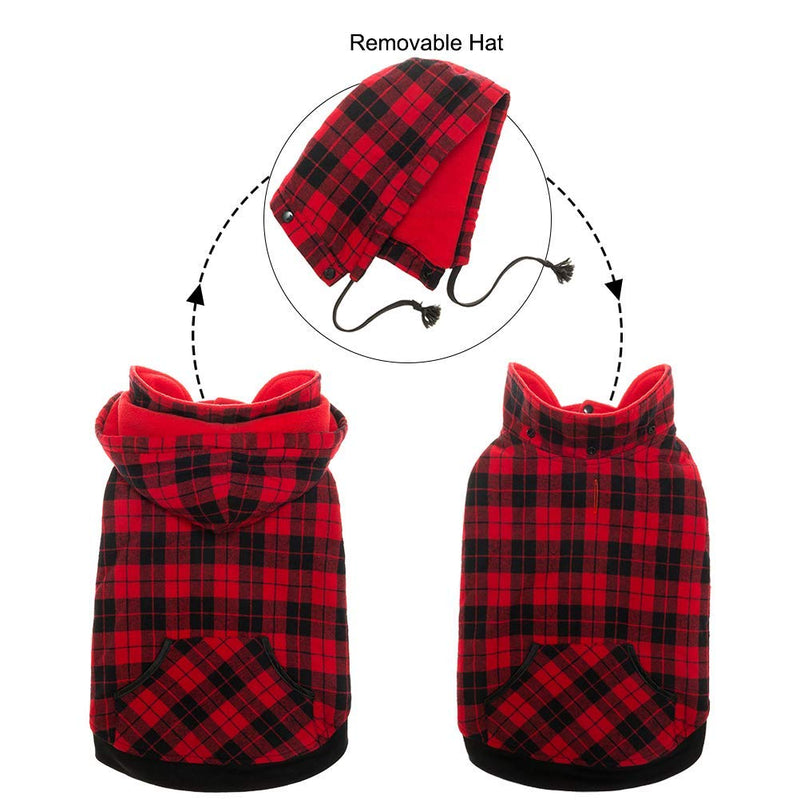 [Australia] - OFPUPPY Dog Hoodie with Fleece Puppy Jacket Checked Pattern Pet Winter Coat for Large Breed L 