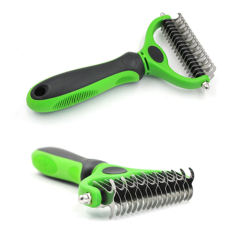 PETCUTE Pet Grooming Tool Double Side Fur Knot Cutter Rake Shedding Brush Comb Dog Cat Long Hair Metal Blade Tangles Removing Green - PawsPlanet Australia