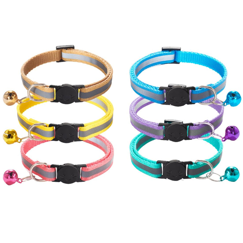 ASYKNM Pack of 6 Safety Cat Collars with Quick Release, Reflective Kitten Collars with Bell, Cat Collar Reflective - PawsPlanet Australia