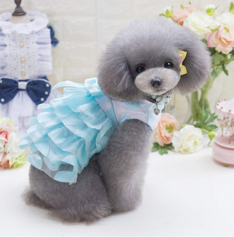 [Australia] - Lcsweet Cute Polka Dot Gauze Pet Dog Dress Princess Skirt Pettiskirt Pet Clothes X-Small Blue 