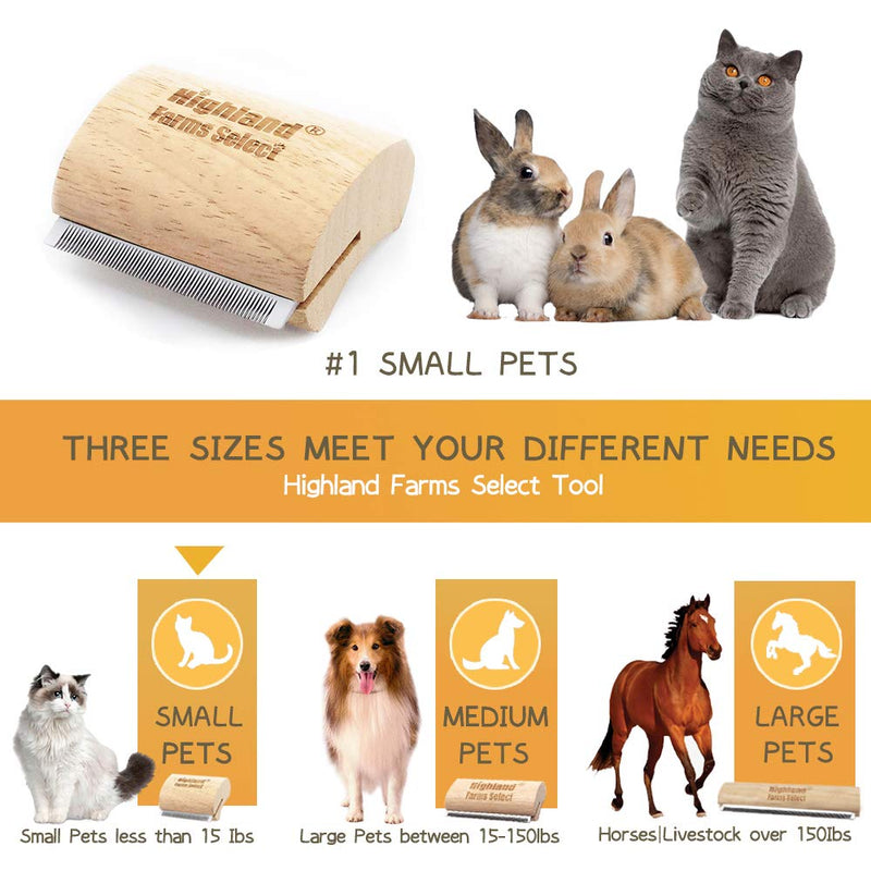 Highland Farms Select Deshedding Grooming Tool for Dogs, Cats & Horses, Ergonomic Design Wood Groom Brush, Professional Pet Groomer, Painlessly Remove for Short & Long Hair, Fur & Dirt S - PawsPlanet Australia