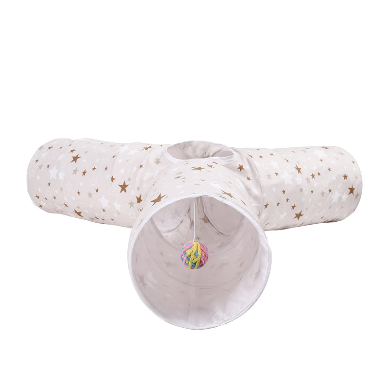 Miss Meow Cat Tunnel,Large Cat Tunnel for Indoor Cat, Kitten Toys Collapsible 3 Ways Play Toy, Pet Tube Hideaway Tunnel with Ball for Cats Rabbits Kittens (Beige Star Large) Beige Star L - PawsPlanet Australia