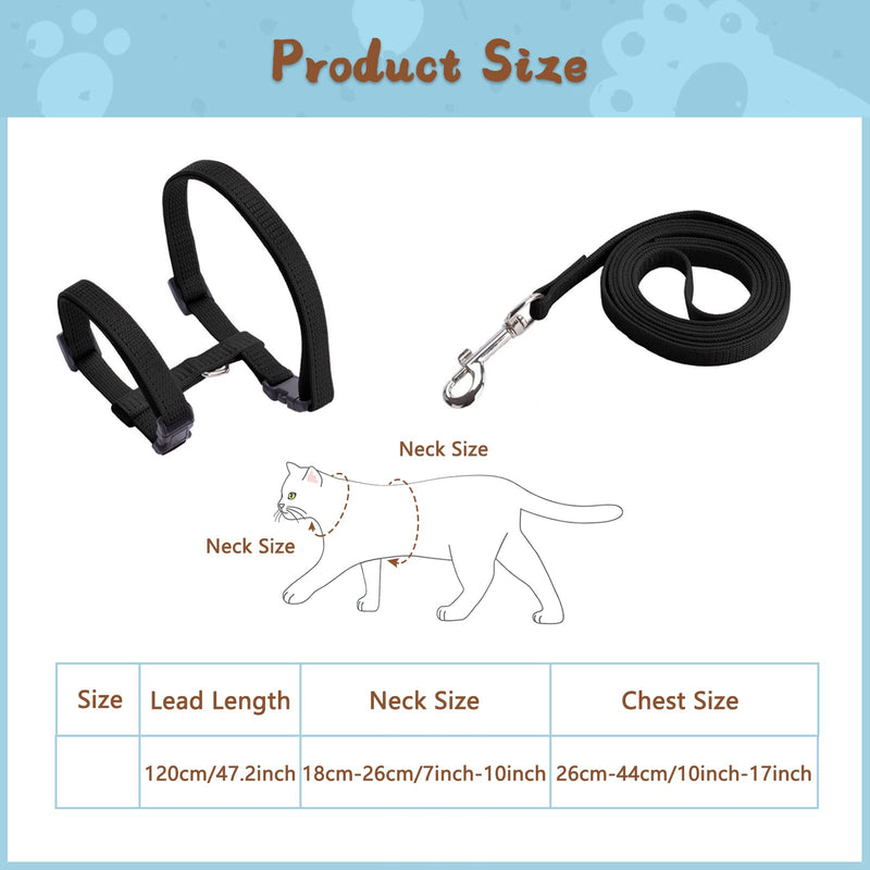 PUPTECK Adjustable Cat Harness and Leash Set - Nylon Soft Light Strap Harness for Outdoor Walking and Training, Breathable & Skin-Friendly for Cats, Rabbits and Small Pets Black - PawsPlanet Australia