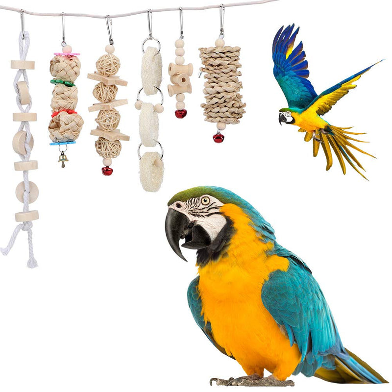 7Pcs Bird Toy Set Chewing Toys Hanging Cage Swing Parrot Standing Climbing Toy for Love Birds Budgie Macaws Cockatiels Parakeets African Grey Parrot Finches Lorikeets - PawsPlanet Australia