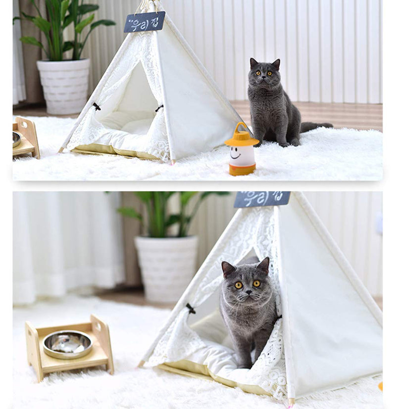 Zhuotop Lace Pet Tent Dog Bed Cat Tipi Kennels Removable Washable Pet Teepee Play House (With Cushion), Small - PawsPlanet Australia