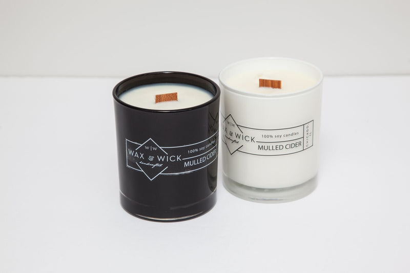 Scented Soy Candle: 100% Pure Soy Wax with Wood Double Wick | Burns Cleanly up to 60 Hrs | Mulled Cider Scent - Notes of Apple, Nutmeg, Vanilla, & Caramel. | 12 oz White Jar by Wax and Wick - PawsPlanet Australia