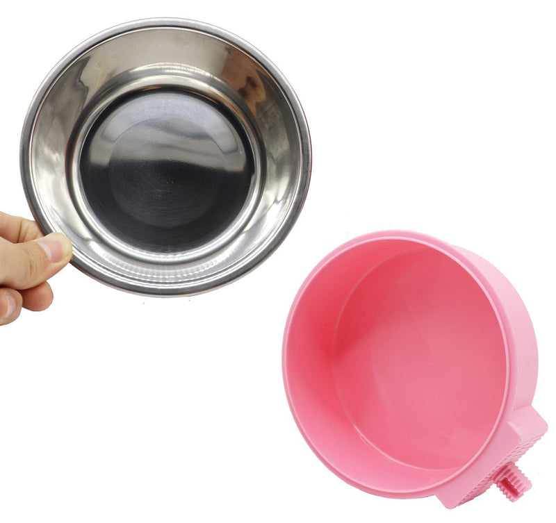 KuTi Kai 2 IN 1 Stainless Steel Pet Hanging Bowl Removable Dog Bowl for Crates Puppy Food Feeder Water Dish with Bolt Holder Dog Pink (Small-2-Pcs) Small-2-Pcs - PawsPlanet Australia