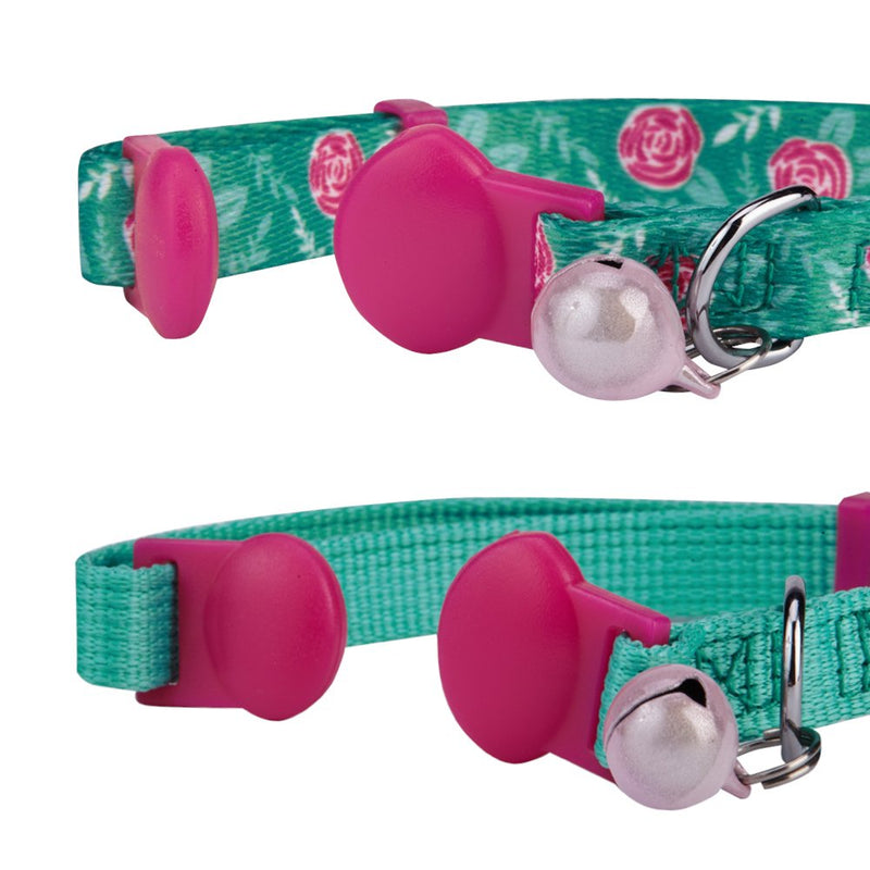 [Australia] - Blueberry Pet 3 Patterns The Power of All in One Breakaway Cat Collars, with Personalization Options Regular - 9"-13" Neck Pack of 2 - Relaxing Jungle Green 