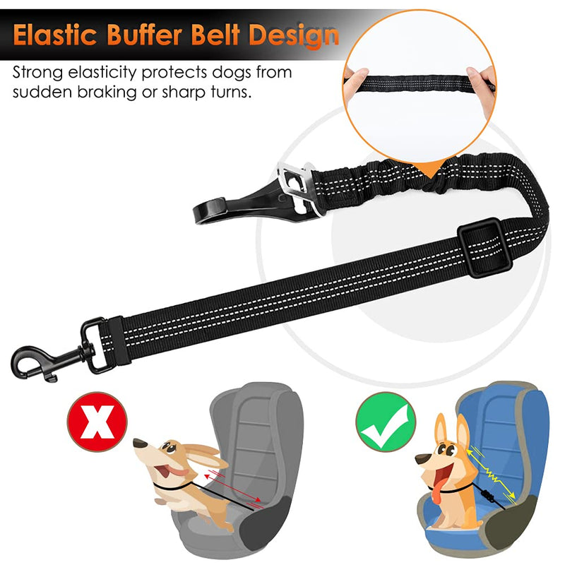 Eyein Dog Seat Belt, 2 in 1 Attachment Dog Car Harnesses Belt, Hook Latch Bar & Seatbelt Buckle with Anti Shock Elastic Nylon Bungee Buffer, Adjustable Reflective Duty Pet Safety Belts for Vehicle 2 pcs Black - PawsPlanet Australia