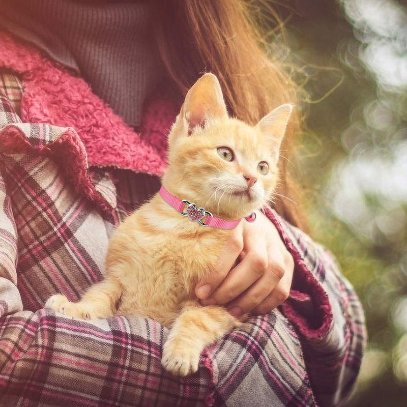 [Australia] - Mtliepte 2 Pcs Cat Collars Heart Bling Breakaway with Bell Nylon Adjustable for Kitty Black+Pink 