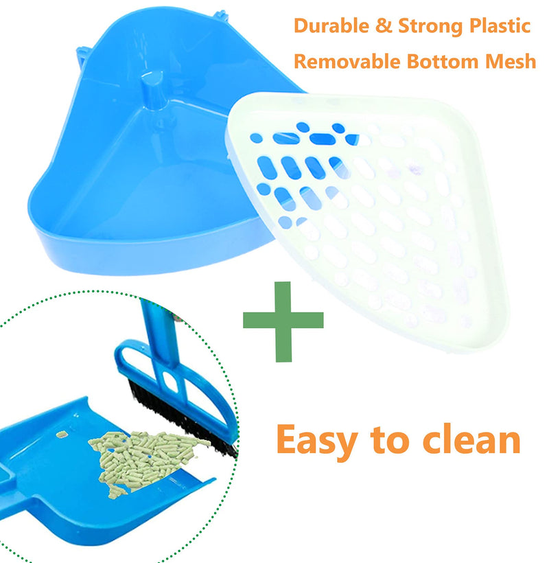 JSLZF Bunny Litter Box Pet Toilet Triangle Potty Trainer Corner Guinea Pig Litter Bedding Box Dustpan Broom for Chinchilla Ferret Drawf Hamster(Blue) Blue - PawsPlanet Australia