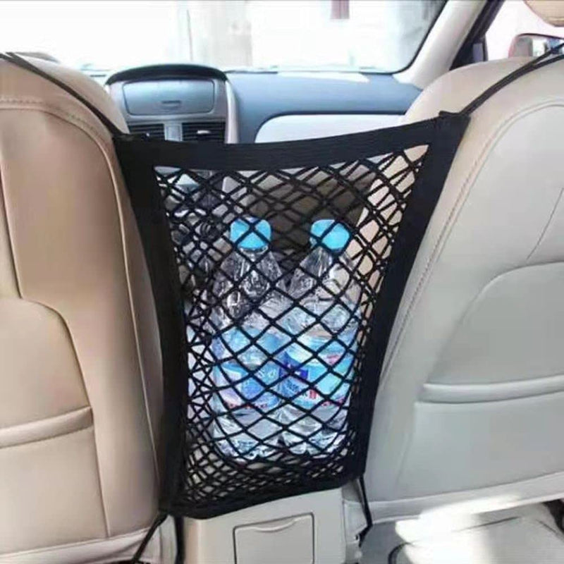 J&T Dog Car Net Barrier with Auto Safety Mesh Organizer Baby Stretchable Storage Bag Between Seats Universal for Cars, SUVs -Easy Install,Safer to Drive with Children and Pets… 2 layers - PawsPlanet Australia