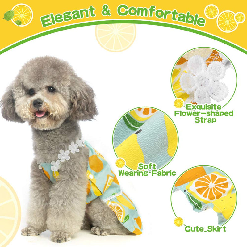 PUPTECK 2 Pack Summer Pet Dresses for Small Medium Dogs Girl, Hawaiian Dog Clothes with Cute Fashion Lemon Pattern - Soft and Lightweight Fabric, Bright S:Back: 11.5in Chest: 16in Neck: 11.5in - PawsPlanet Australia