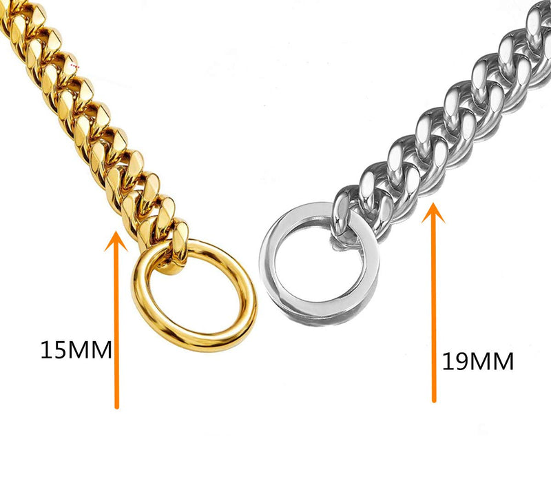 HXNINE Pet Dog Cuban Chain Neck Link Stainless Steel Collar Necklace Choker for Bulldog Rottweiler Silver Dog Necklace 19mm Width, 18 inch Length 18" (Dog Neck Fits 14"-16") - PawsPlanet Australia