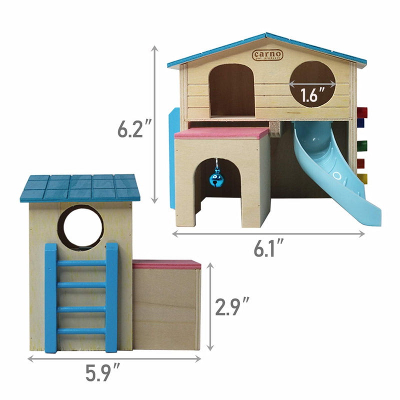 kathson Pet Small Animal Hideout Hamster House with Funny Climbing Ladder Slide Wooden Hut Play Toys Chews for Small Animals Like Dwarf Hamster and Mouse Blue - PawsPlanet Australia