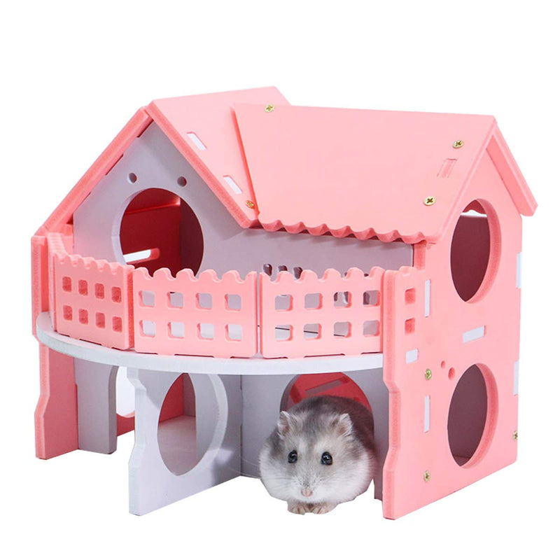 Wooden Hamster House - Pet Small Animal Hideout, Assemble Hamster Hut Villa, Cage Habitat Decor Accessories, Play Toys for Dwarf, Hedgehog, Syrian Hamster, Gerbils Mice Pink 1 - PawsPlanet Australia