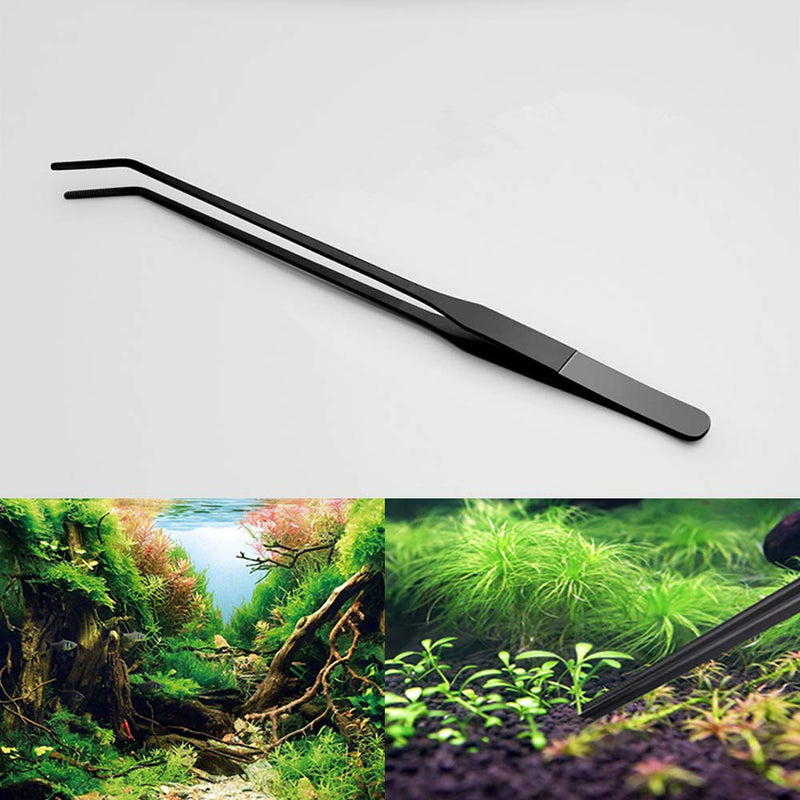 EvaGO 15 inch Black Curved Aquarium Tweezers Stainless Steel Curved Tweezer with Carbonation Protection Coating Against Rust Long Reptiles Feeding Tongs for Aquatic Plants Lizards Spider Snakes - PawsPlanet Australia