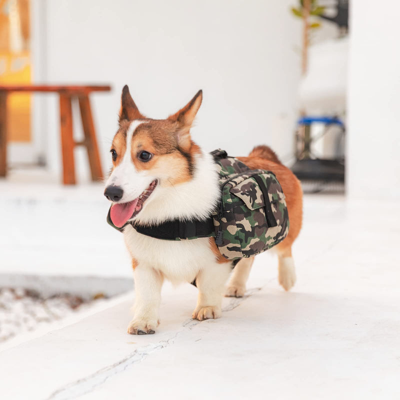 JLYLOL Dog Backpack Dog Saddle Bag Dog Backpack for Dog to Wear Dog Hound Travel Camping Hiking Backpack Harness Backpack for Medium & Large Dog Green Camo - PawsPlanet Australia