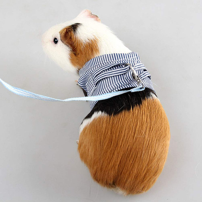 POPETPOP Guinea Pig Harness and Leash-Rabbit Harness Cotton Stripe Chest Strap Vest for Chinchilla Rat Squirrel Hedgehog Ferret Outdoor Walking Clothes-Size L (Blue) S - PawsPlanet Australia