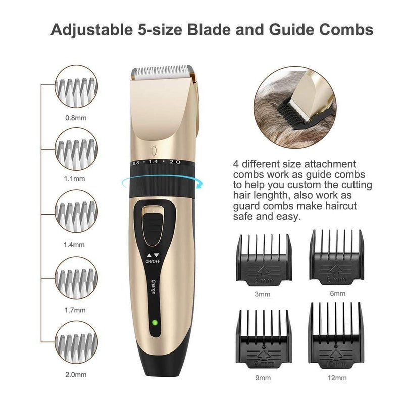 [Australia] - Sminiker Professional Dog Clippers Low Noise Dog Hair Trimmer with Comb Guides Rechargeable Cordless Pet Clippers for Dogs, Cats，Horse and Other Animals Pet Grooming Kit 