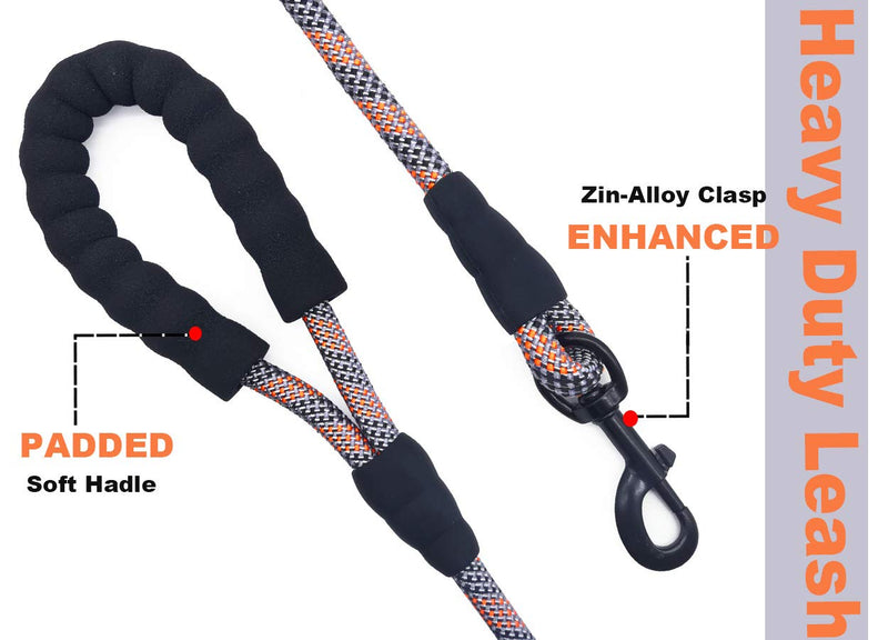 Mycicy Chew Proof Dog Lead,6 Foot Durable Dog Rope Lead for Large Dogs with Unique Pattern and Strong Sturdy Comfortable Handle 1/2"*6ft Silver/orange - PawsPlanet Australia