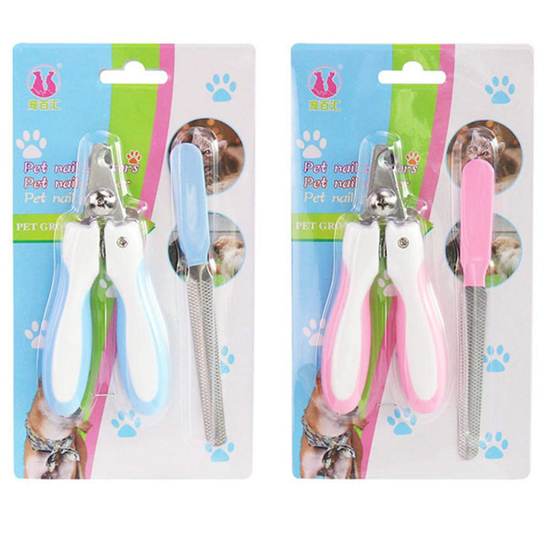 Yueser Dog Nail Clippers, 2 Sets of Stainless Steel Claw Clippers with Nail File and Non Slip Handles for Small Medium and Large Breeds (Pink,Blue) - PawsPlanet Australia