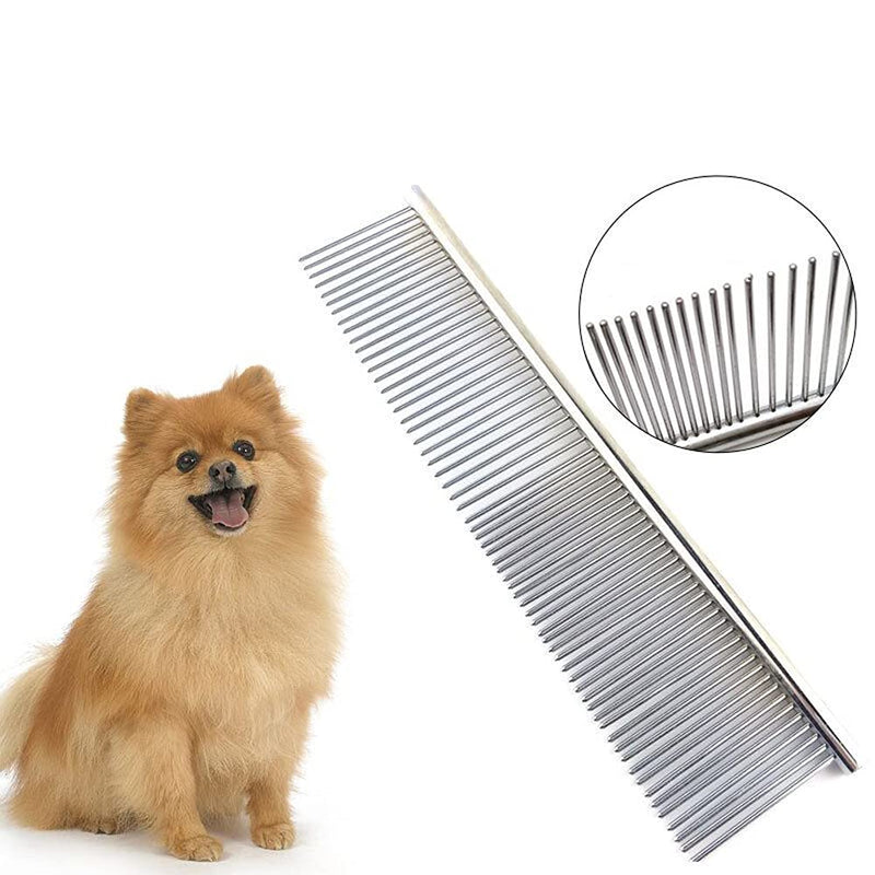 Wacnune Stainless Steel Pet Comb Pet Grooming Comb Rounded Teeth Dog Comb for Large, Medium and Small Dogs and Cats (19x3cm) 19*3cm - PawsPlanet Australia