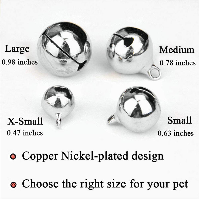 [Australia] - IVIA PET 4 Sets Cat Bell for Dog Collar Charm Training Pet Pendant Accessories with 2 Pack Stainless Steel Dog Tag Clips X-S Silver 