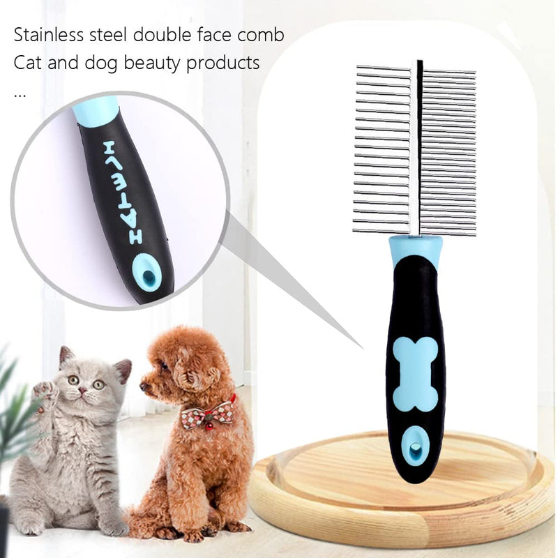 kuou Pet Grooming Comb,Double Sided Grooming Comb Dog and Cat 2 in 1 Hair Comb for Large Medium and Small Pets - Medium and Long Hair - PawsPlanet Australia