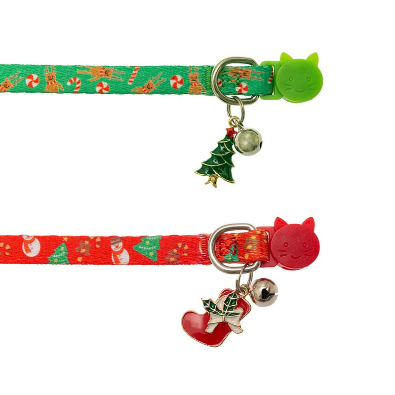 BINGPET Christmas Cat Collar Breakaway with Bell and Charm, Safety Adjustable Kitten Collars 2 Pack - PawsPlanet Australia