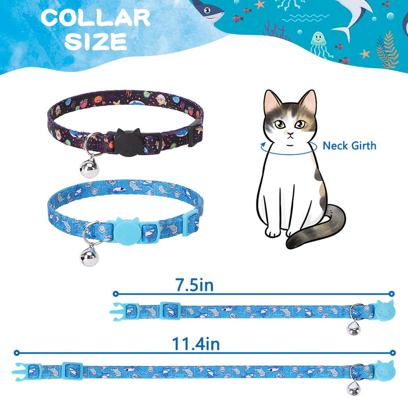 2 Pack Breakaway Cat Collar with Bell, Cartoon Pattern Cat Collar with Quick Release Buckle, Basic cat Collar for Cats, Small Medium Dogs, and Puppy Marine Pattern - PawsPlanet Australia