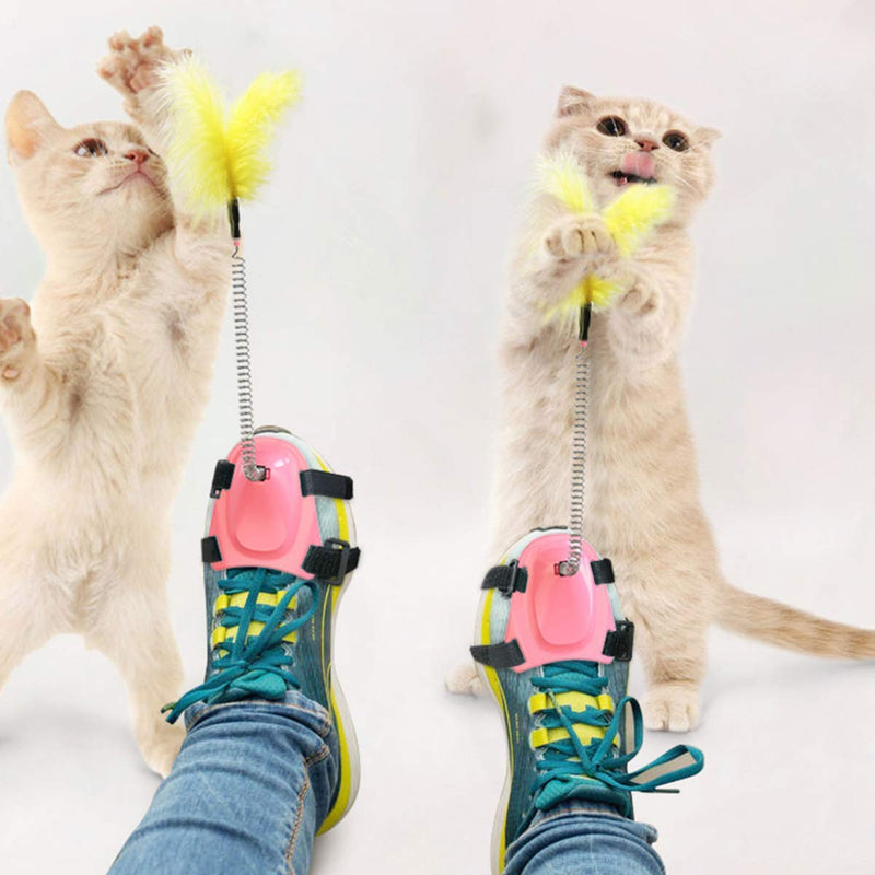 Cat Stick Feather Toy for Shoes-Interactive Funny Stick Cat Toy Cat Teasing Toy with Feathers Pet Supplies Funny Cat Ball Cat Spring Plaything Pet Stick Entertainment Toy Pink - PawsPlanet Australia