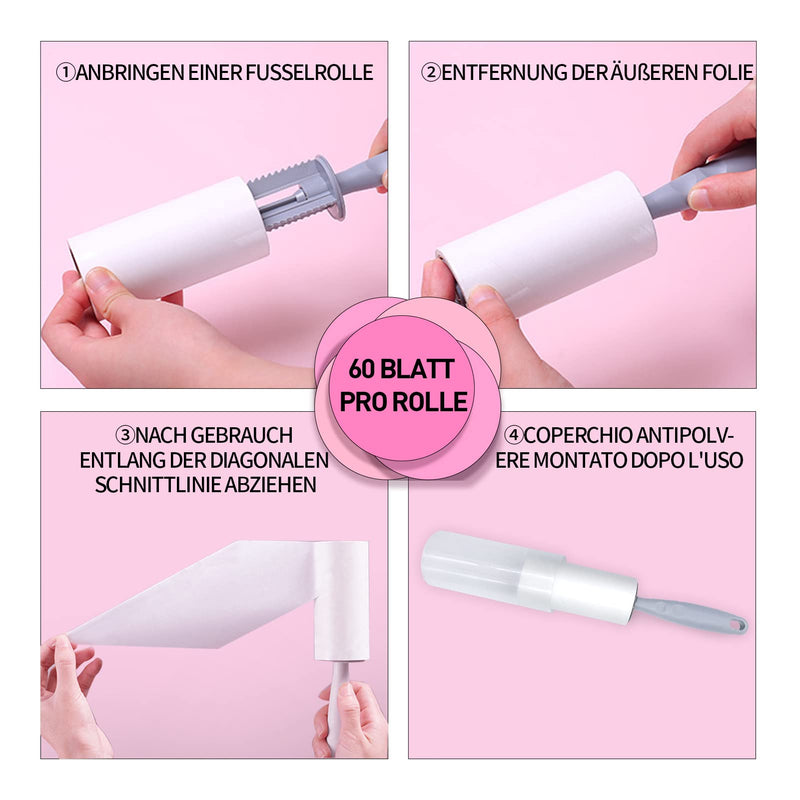Puki Diary lint roller 6 rolls with 60 sheets each + 1 dispenser, extra sticky lint roller, pet hair remover lint brush for pet hair, clothing, sofa, bed, dog hair and carpet - PawsPlanet Australia