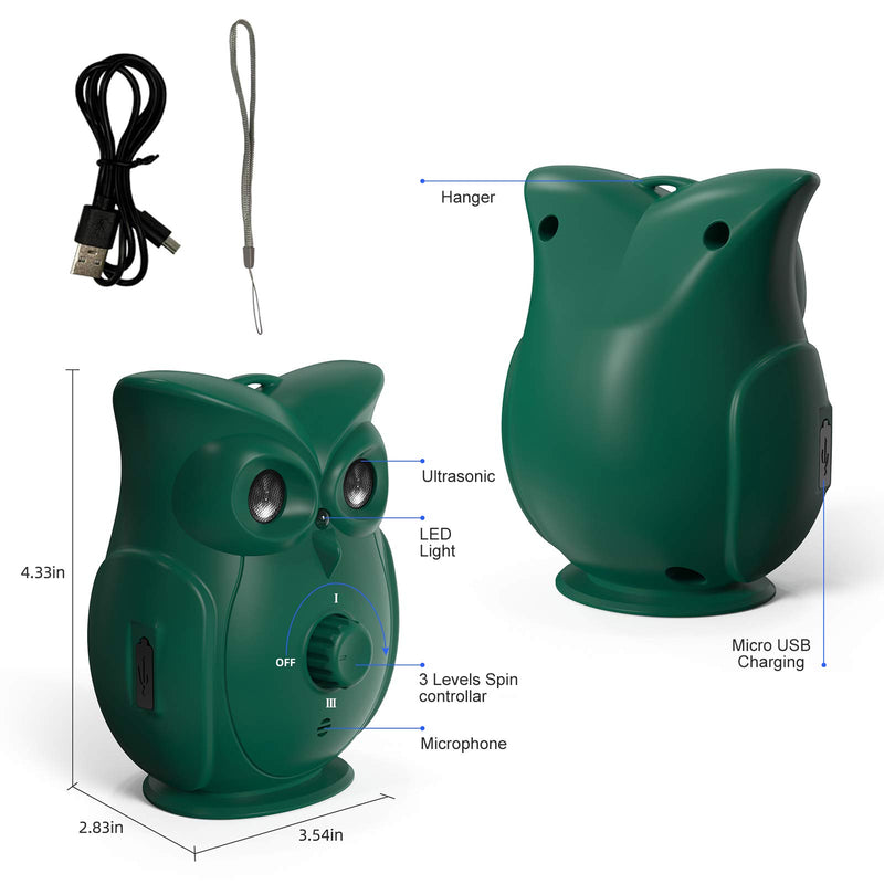 Bestdoggo Anti Barking Dog Barking Deterrent Indoor&Outdoor Ultrasonic Barking Control Device,Stop Barking Dog Device,Bark Control Up to 35FT Dog No Barking,Owl-Shaped Design. Green - PawsPlanet Australia