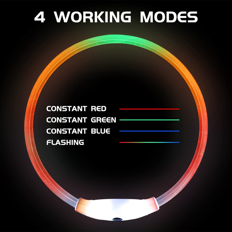 Larkumio Luminous Dog Collar Rechargeable LED Dog Collar Luminous, Dog Collar with Adjustable Length for Small Large Dogs Cats, Puppy Collar Dog Collar Waterproof with 4 Modes, Multicolored - PawsPlanet Australia