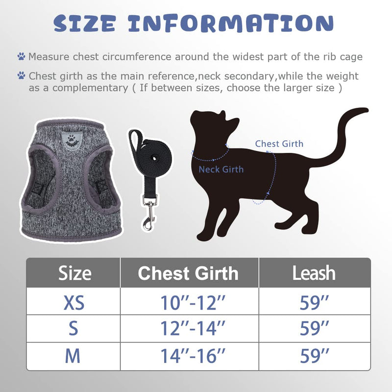 PUPTECK Ultralight Cat Harness and Leash for Walking - Escape Proof Adjustable Vest Harness for Kitten Puppies, Reflective for Safe at Night, Breathable Outdoor Vest X-Small Grey - PawsPlanet Australia