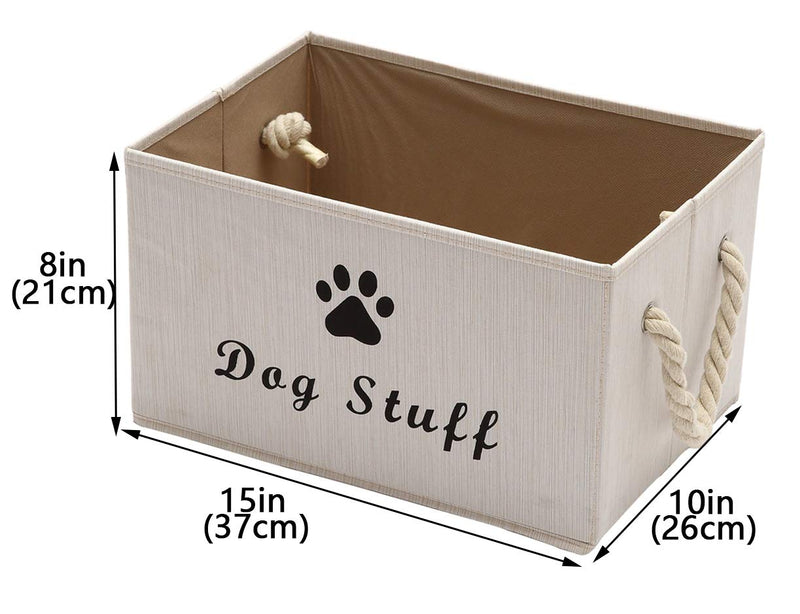 Geyecete Large Fabric Storage Bins Organizer with Weave Rope Handle, Collapsible Cube Basket Container Box for Dog Apparel & Accessories,Dog Coats,Dog Toys Gift Baskets Beige - PawsPlanet Australia