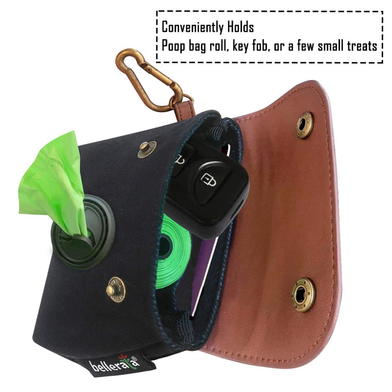[Australia] - bellerata Poop Bag Dispenser with 2 Free Rolls of Poop Bags, Dog Poop Bag Holder for Leash, Canvas PU Leather Metal Carabiner Clip 
