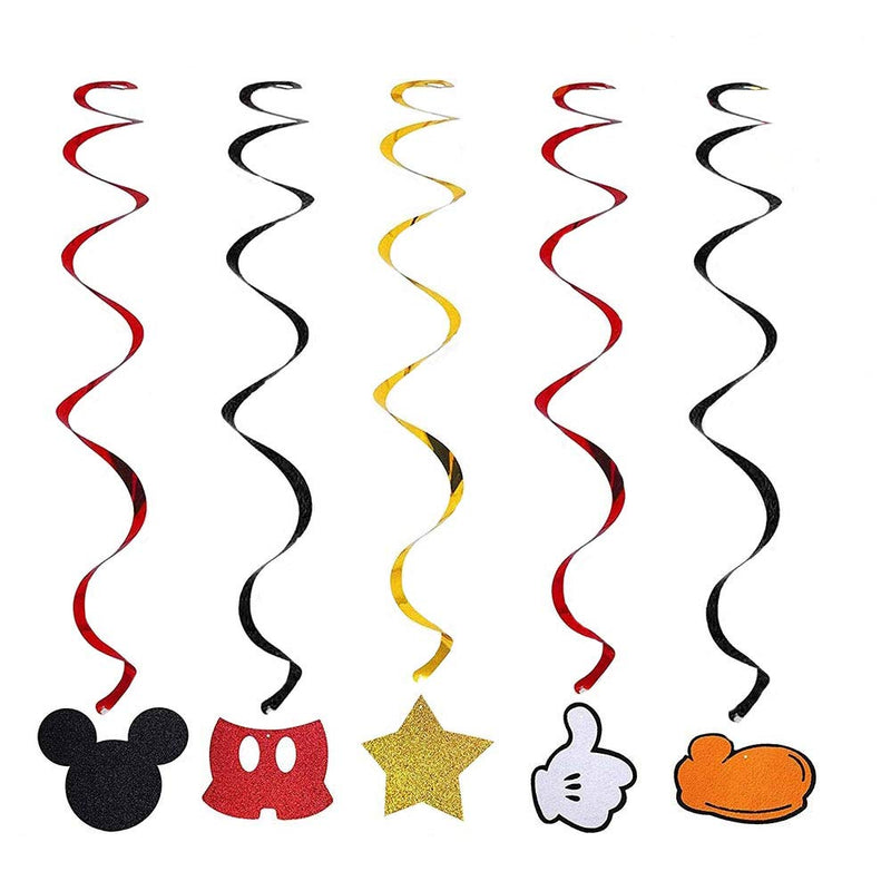 30pcs Mickey Mouse Birthday Hanging Swirl Decorations, Ceiling Streamers Mini Mouse Birthday Party Supplies, Hanging Swirls Party Favors for Kids Boys Glitter Gold, Red and Black Decor - PawsPlanet Australia