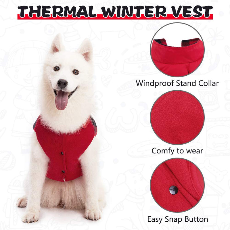 Reversible Dog Winter Clothes - Polar Fleece Dog Jacket, Pet Cold Weather Coats Windproof for Small Medium Large Dogs, Warm Dog Vest with Pocket, Christmas Suit Xmas Gifts Classic Red Plaid Large - Body Length 21" - PawsPlanet Australia